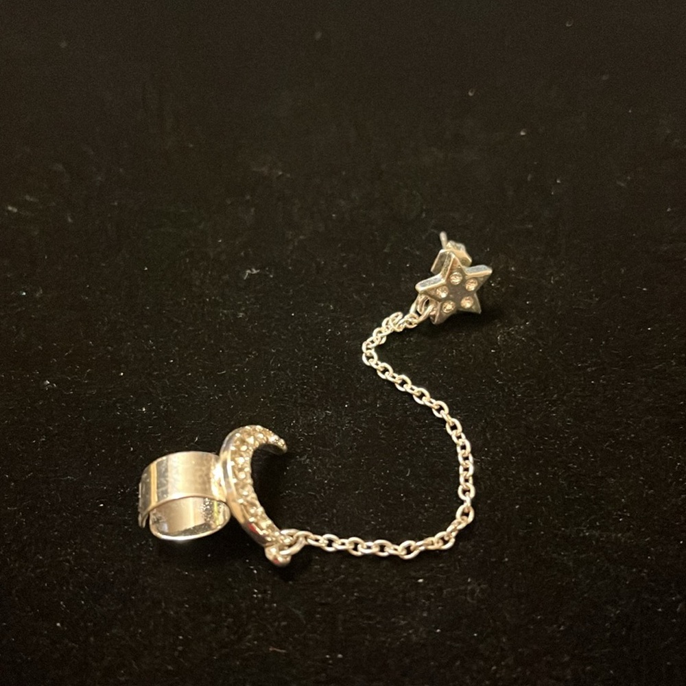 Silver Rhinestone Star & Moon Earring & Ear Cuff - Picture 6 of 16